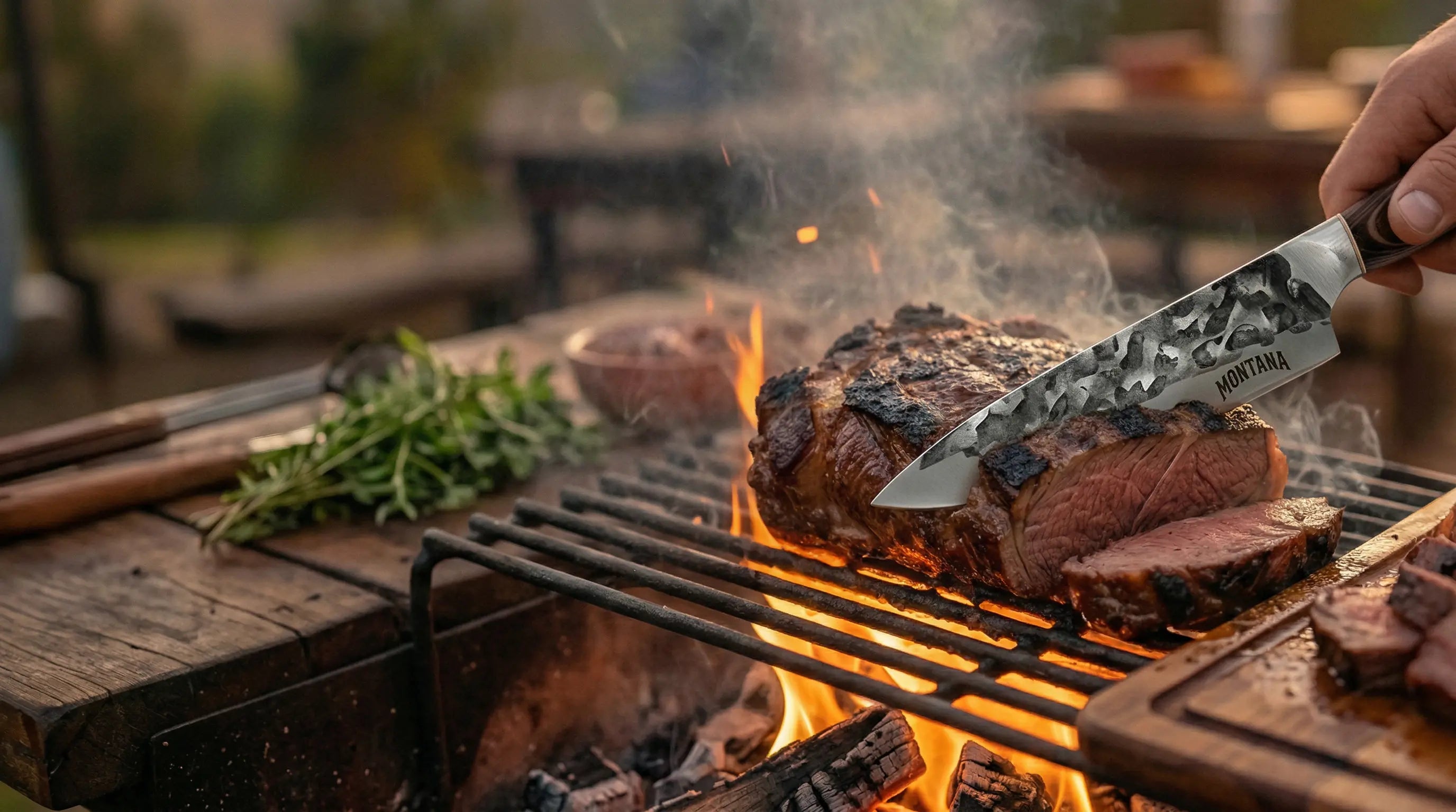 Cuchillos Montana para asado chileno — forjados en acero de alto carbono