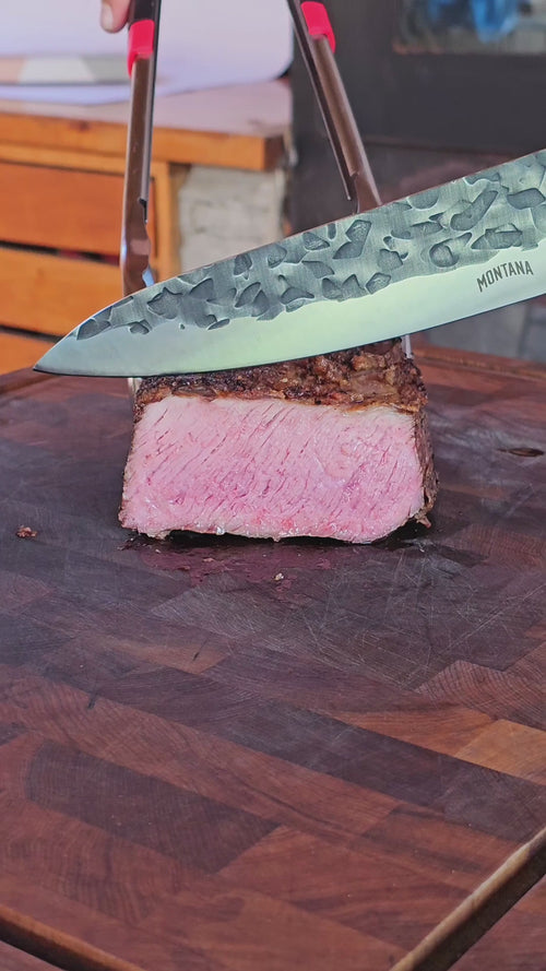 video mostrando el corte perfecto de cuchillo montana chef 21cm